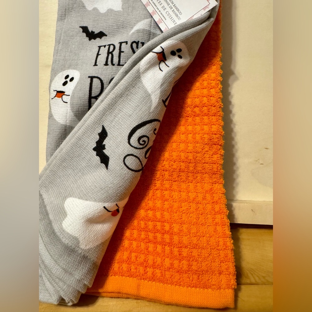 Halloween Kitchen Towels 3-Pack | “Freshly Boo’d Coffee” | Ghost & Orange Towels - Picture 2 of 4